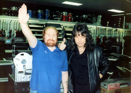 KISS.  Ace Frehley with Guitar Builder Designer  Ed Roman